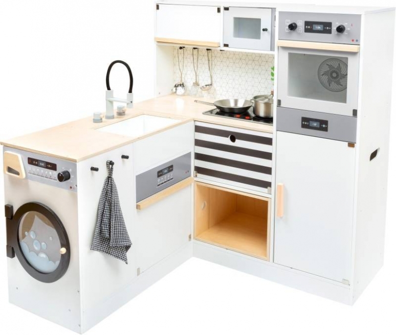 Drewniana kuchnia narożna z pralką i akcesoriami Small Foot Design